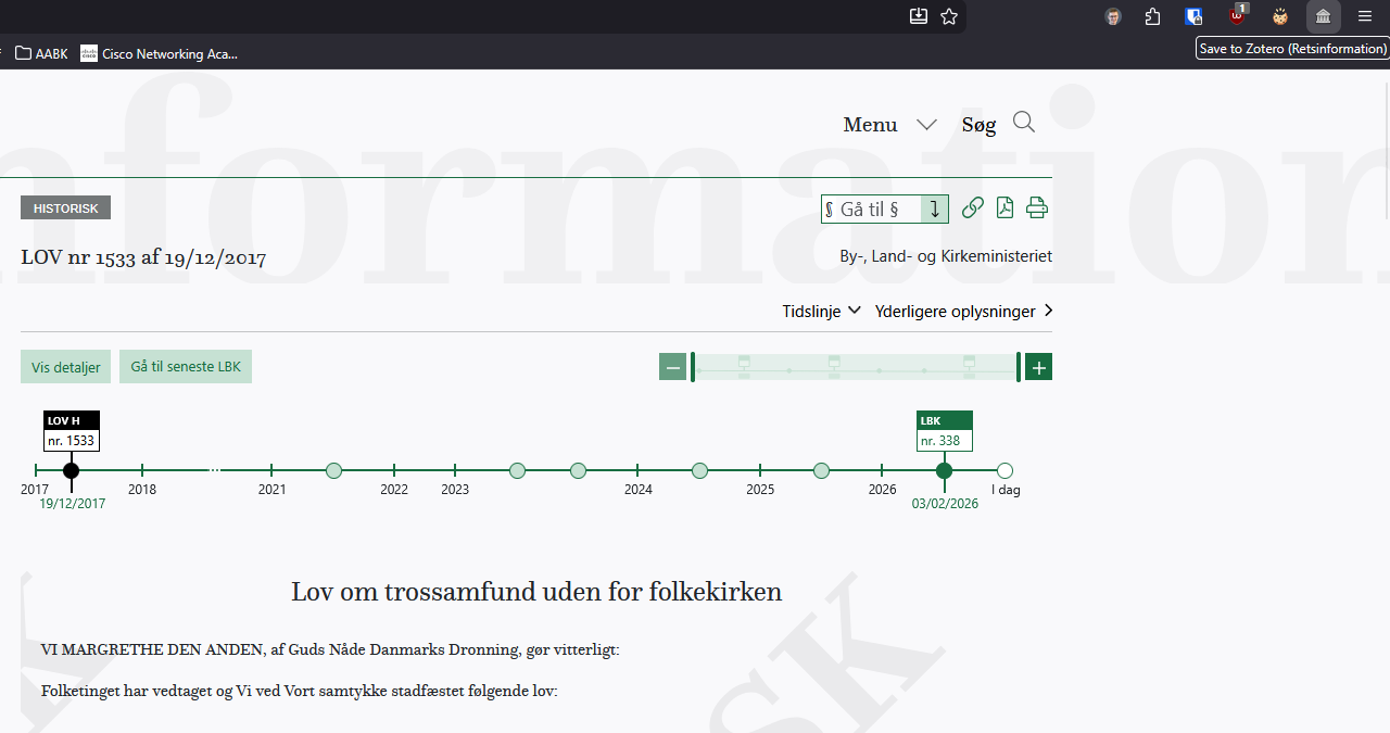 Skærmbillede fra Retsinformation med Zotero Connector